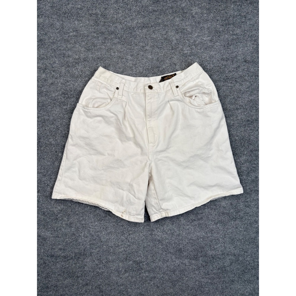 Vintage Eddie Bauer High‎ Waisted Denim Shorts Off White Cream Pleated USA Sz 16